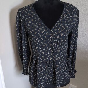 Madewell Black and White Fitted Peplum Blouse